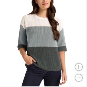 NWT Matty M Women's Elbow Sleeve Colorblock‎ White gray teal Sweater XXL